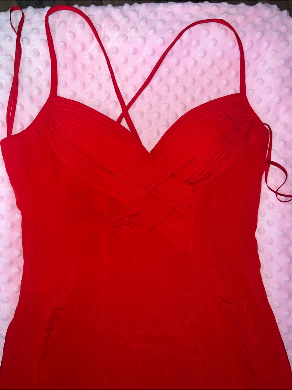 Niteline Della Roufogali Red Crisscross Strap Camisole Dress 80s vintage